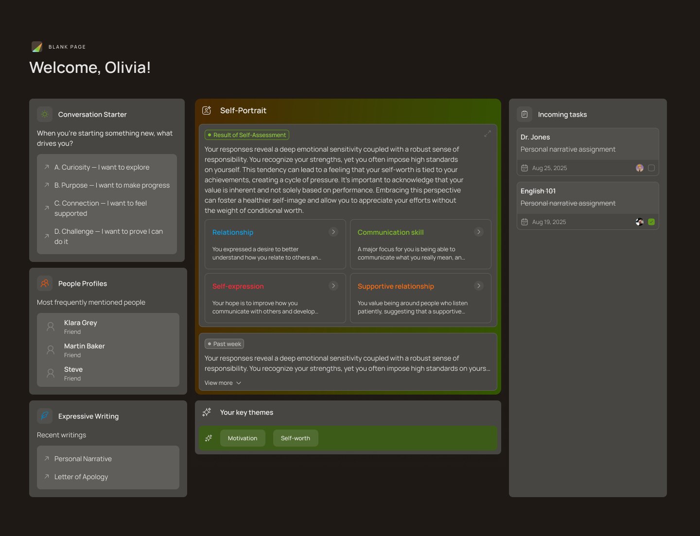 Blank Page home in dark mode
