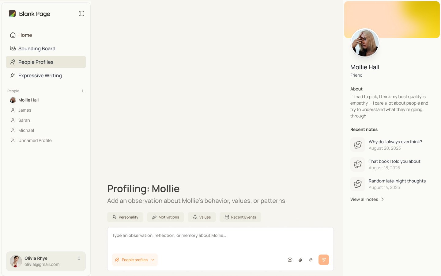People Profiles: profiling Mollie