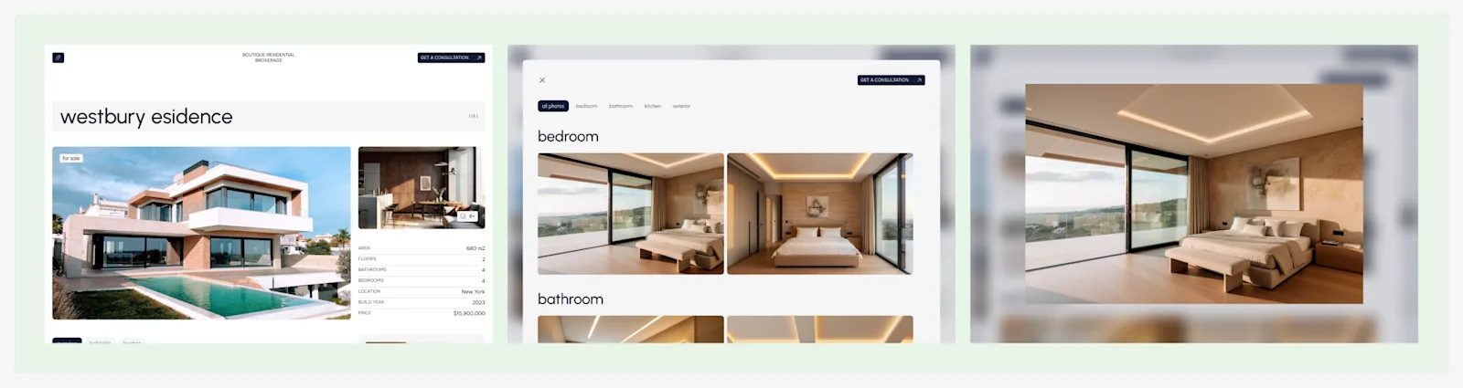 Original Figma board for the property popup and image overview states.
