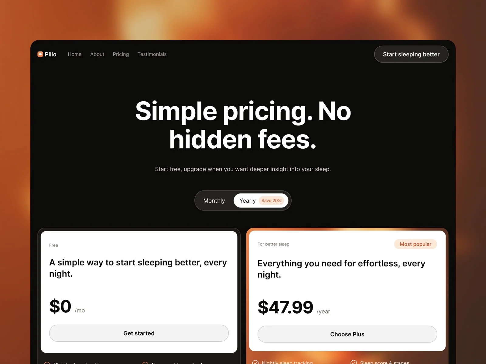 A separate pricing page gives the plans room for a clear comparison.