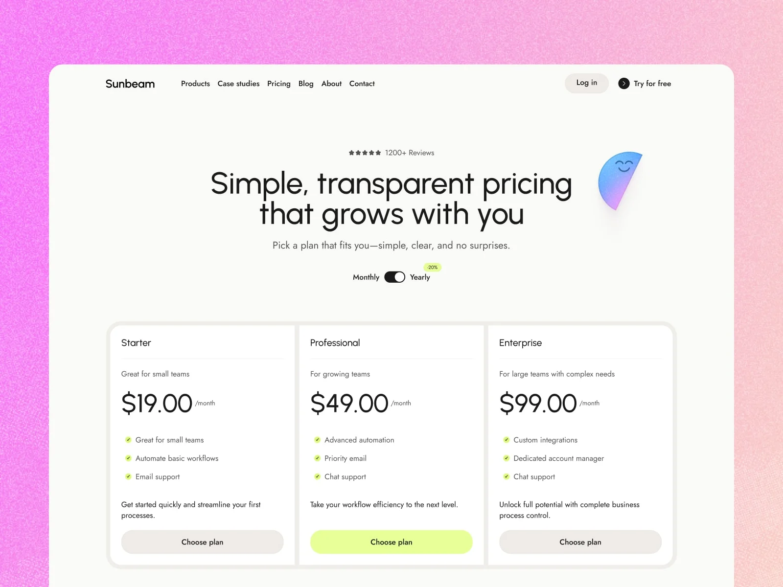 Pricing uses the same product language and visual system as the feature pages.