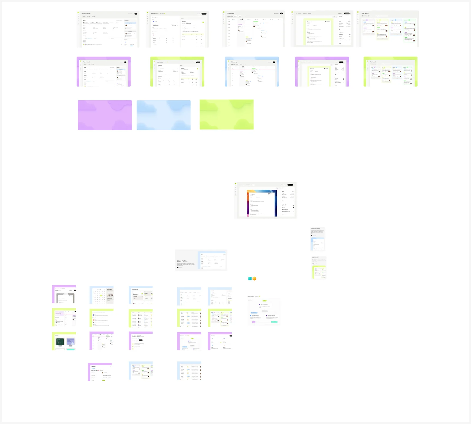 Original Figma product-visual board, showing the interfaces created for Sunbeam.