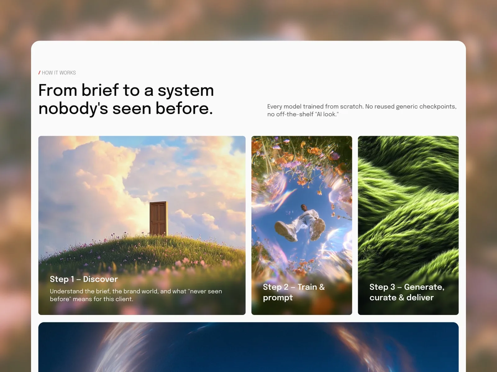 The process section pairs each step with a full-bleed image.