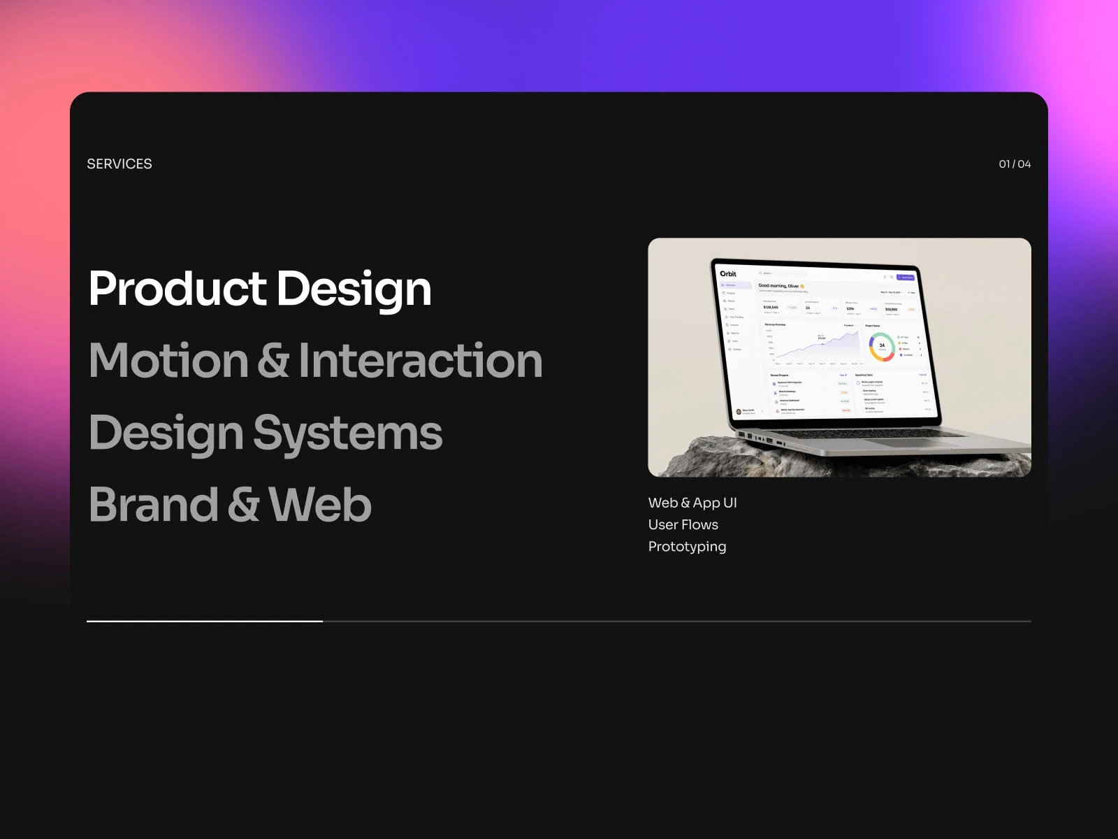 The services section connects capabilities with project imagery.
